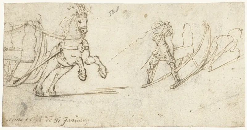 Twee studies van een paard en arrenslee Wall Art by Gerard ter Borch (II) - High-Resolution Digital Print