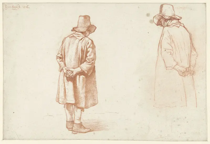 Twee studies van een staande man, de handen op de rug Wall Art by Albertus Brondgeest - High-Resolution Digital Print