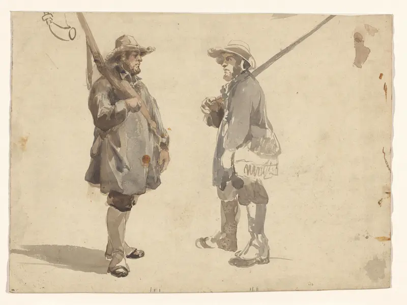 Twee studies van een staande man met geweer Wall Art by Jan Bedijs Tom - High-Resolution Digital Print