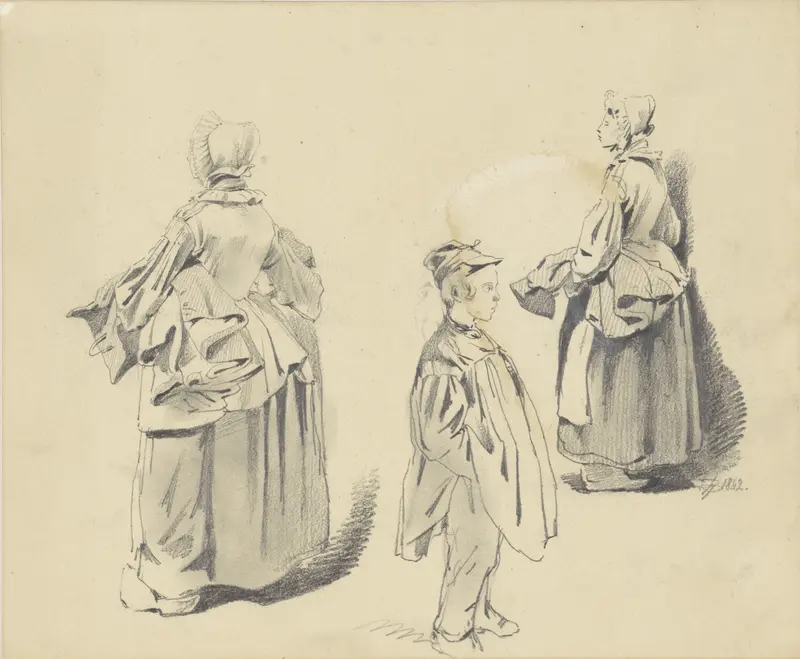 Twee studies van een staande vrouw en jongen Wall Art by Pieter van Loon - High-Resolution Digital Print