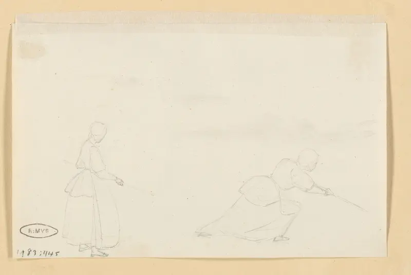 Twee studies van een staande vrouw met een stok Wall Art by Hendrik Abraham Klinkhamer - High-Resolution Digital Print