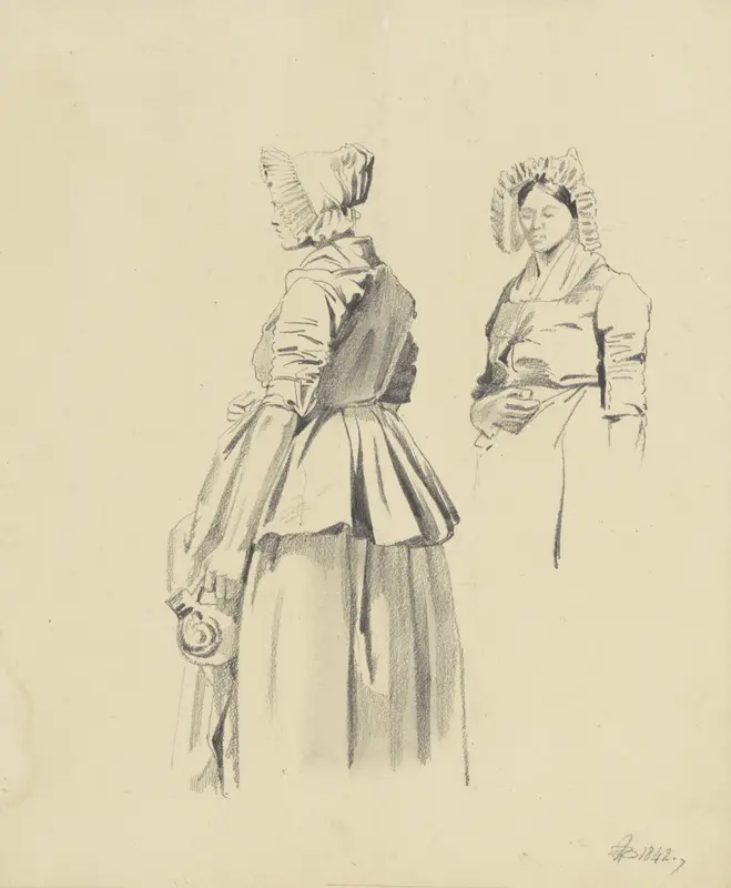 Twee studies van een staande vrouw met kruik Wall Art by Pieter van Loon - High-Resolution Digital Print