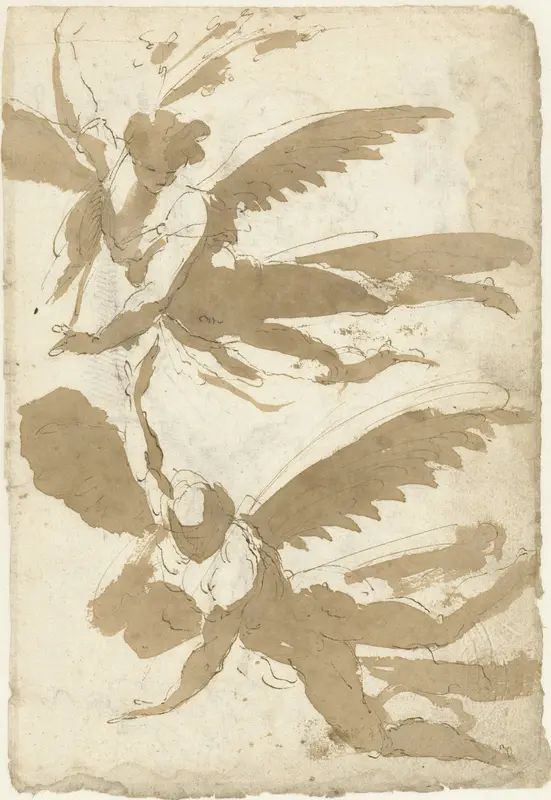 Twee studies van een vliegende engel Wall Art by Domenico Beccafumi - High-Resolution Digital Print