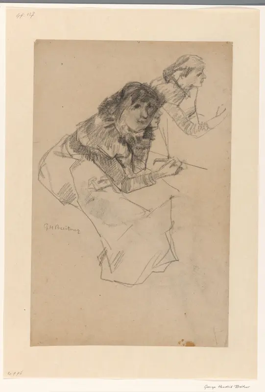 Twee studies van een voorovergebogen zittende vrouw Wall Art by George Hendrik Breitner - High-Resolution Digital Print