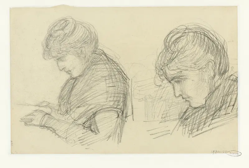 Twee studies van een vrouw, van opzij