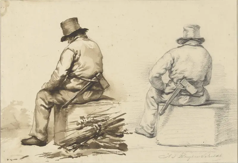 Twee studies van een zittende houthakker Wall Art by Abraham Johannes Ruytenschildt - High-Resolution Digital Print