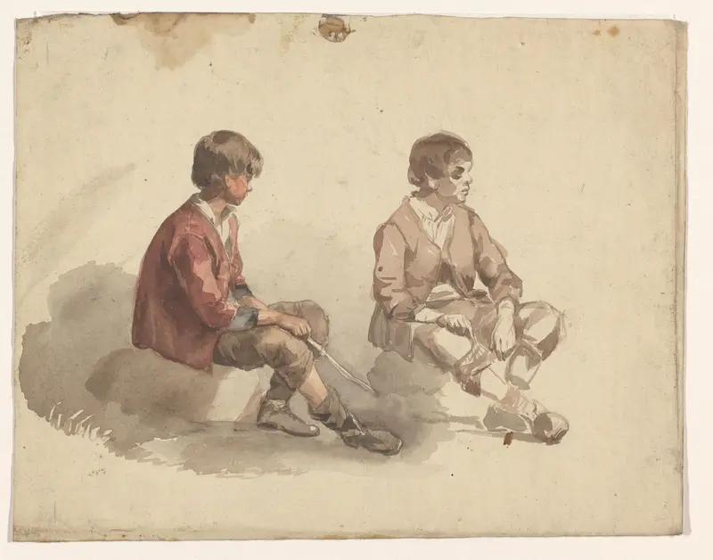 Twee studies van een zittende jongen Wall Art by Jan Bedijs Tom - High-Resolution Digital Print