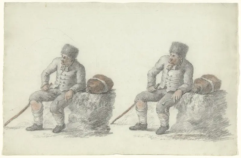 Twee studies van een zittende man langs de kant van de weg Wall Art by anonymous - High-Resolution Digital Print