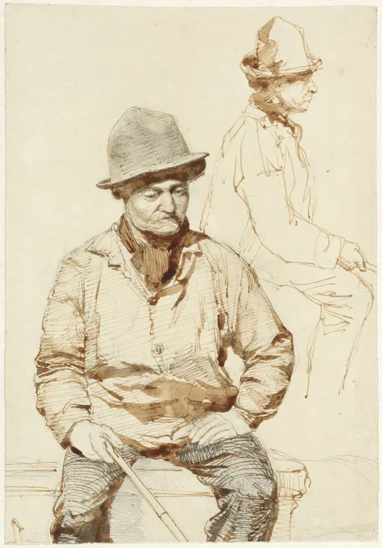 Twee studies van een zittende man met hoed Wall Art by Coen Metzelaar - High-Resolution Digital Print