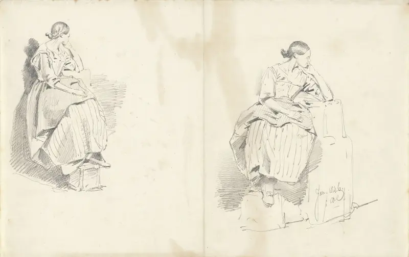 Twee studies van een zittende vrouw Wall Art by Pieter van Loon - High-Resolution Digital Print