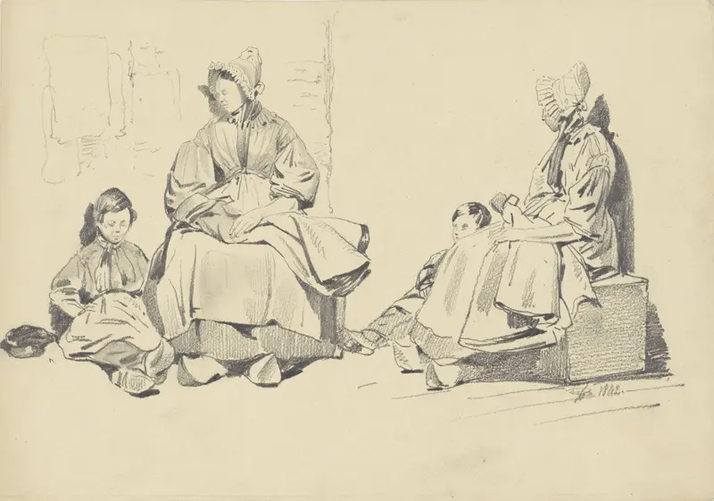Twee studies van een zittende vrouw en jongetje Wall Art by Pieter van Loon - High-Resolution Digital Print