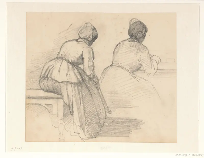 Twee studies van een zittende vrouw, op de rug gezien Wall Art by Hendrik Valkenburg - High-Resolution Digital Print