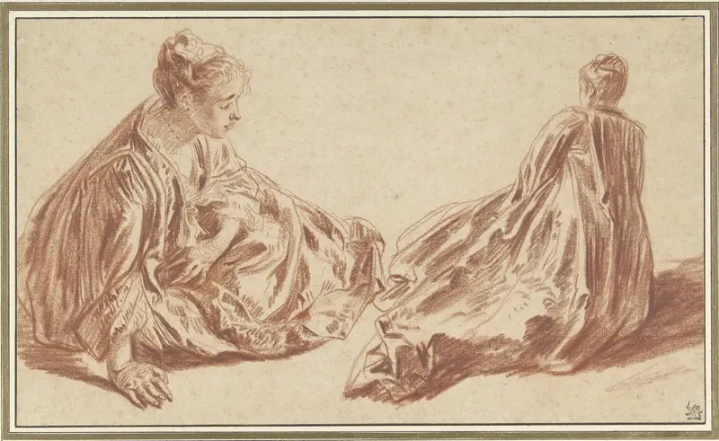 Twee studies van een zittende vrouw Wall Art by Jean Antoine Watteau - High-Resolution Digital Print