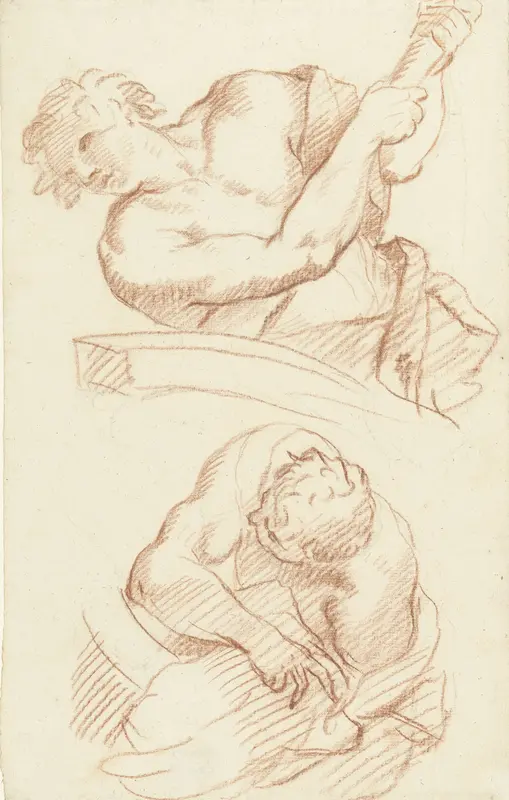Twee studies van mannen tijdens zwaar werk Wall Art by Unknown - High-Resolution Digital Print