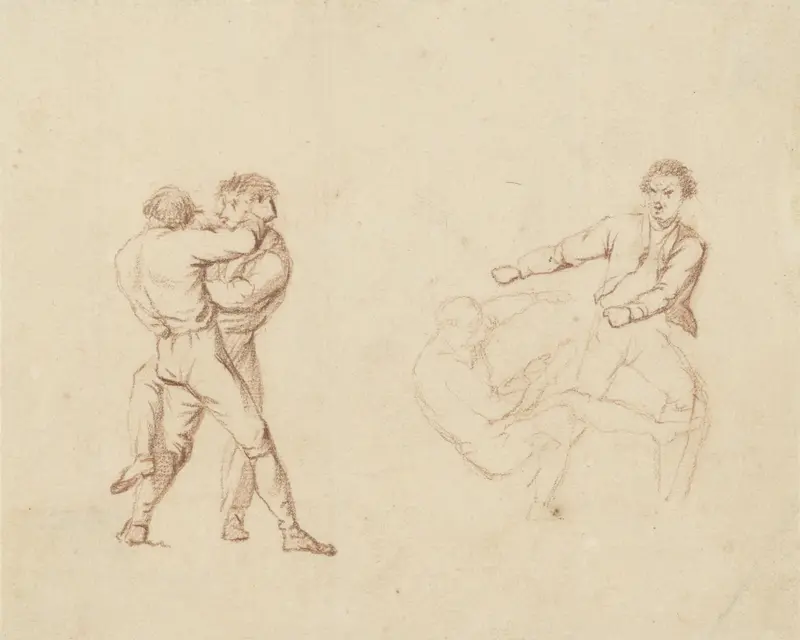 Twee studies van twee vechtende mannen Wall Art by Barend Cornelis Koekkoek - High-Resolution Digital Print