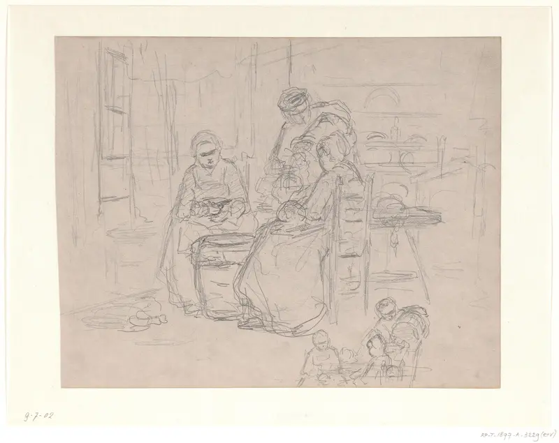 Twee studies van vrouwen aan huishoudelijk werk Wall Art by Hendrik Valkenburg - High-Resolution Digital Print