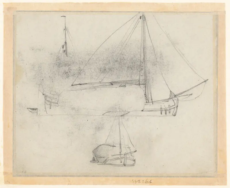 Twee studies van zeilschepen