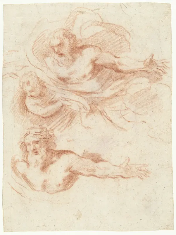 Twee studies voor een aanzwevende God de Vader, boven elkaar Wall Art by Guglielmo Cortese - High-Resolution Digital Print