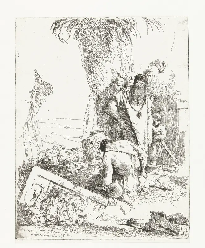Twee tovenaars en herder met schapen Wall Art by Unknown - High-Resolution Digital Print