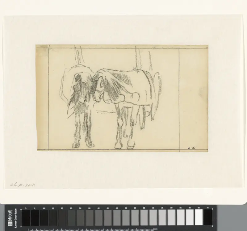 Twee trekpaarden rustend voor een wagen Wall Art by Jan Veth - High-Resolution Digital Print