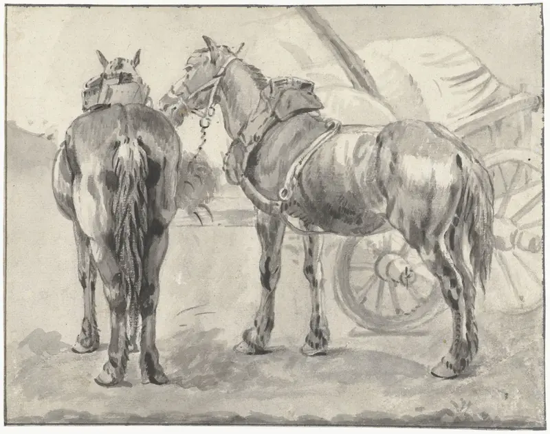 Twee tuigpaarden bij een kar Wall Art by Pieter van Bloemen - High-Resolution Digital Print