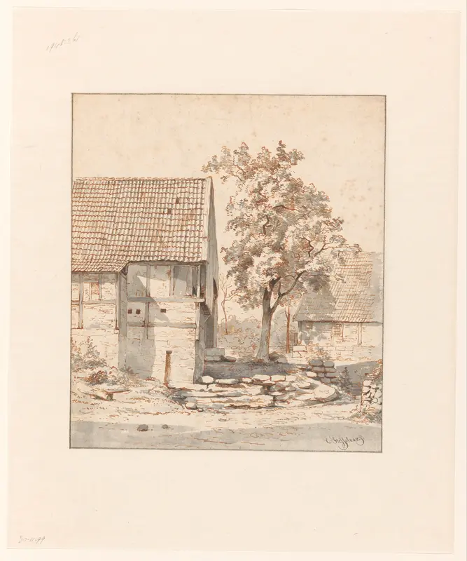Twee vakwerkhuizen en een boom Wall Art by Cornelis Steffelaar - High-Resolution Digital Print