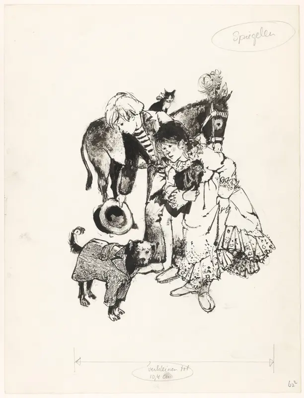 Twee verklede kinderen met een ezel, hond, kat en kip Wall Art by Jaap Nieuwenhuis - High-Resolution Digital Print