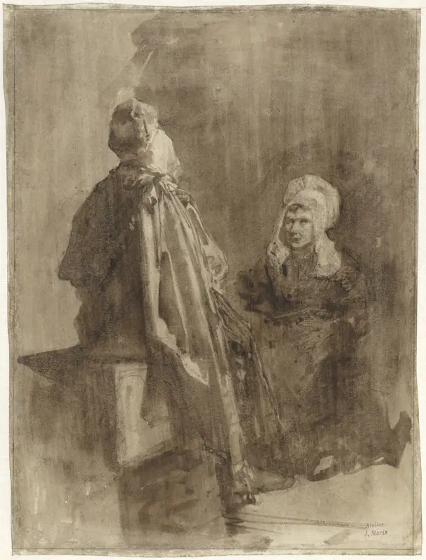 Twee vissersvrouwen in gesprek over een onderdeur Wall Art by Jacob Maris - High-Resolution Digital Print