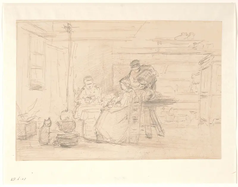 Twee vrouwen aan een tafel en een man Wall Art by Hendrik Valkenburg - High-Resolution Digital Print