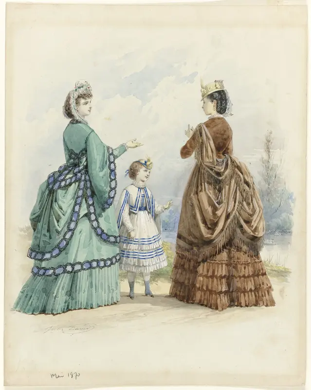 Twee vrouwen en een meisje, Mai 1870 Wall Art by Unknown - High-Resolution Digital Print