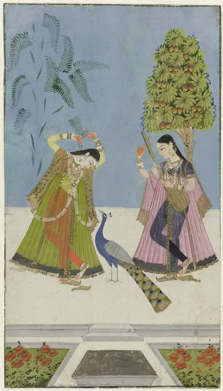 Twee vrouwen en een pauw, Gujara Ragini Wall Art by Unknown - High-Resolution Digital Print