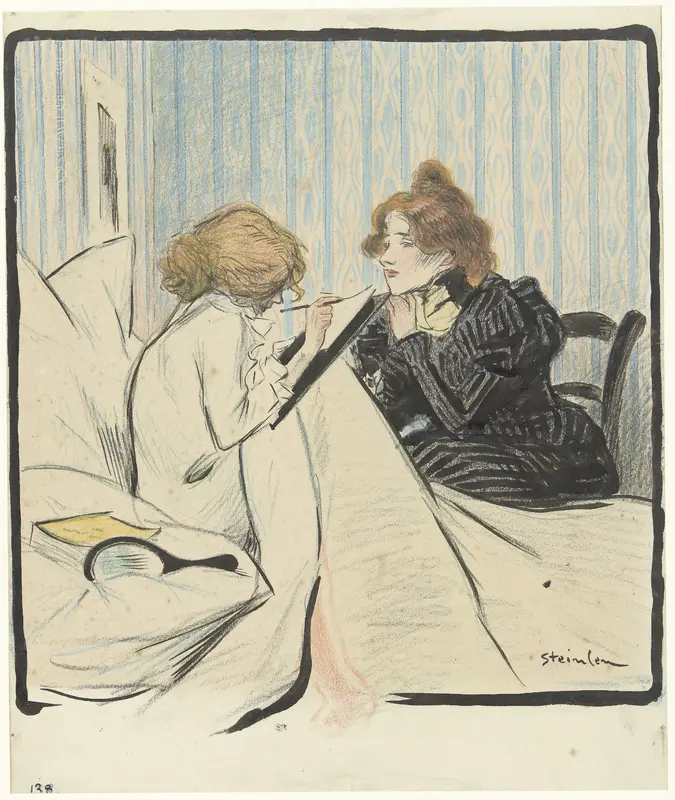 Twee vrouwen in een slaapvertrek Wall Art by Théophile Alexandre Steinlen - High-Resolution Digital Print