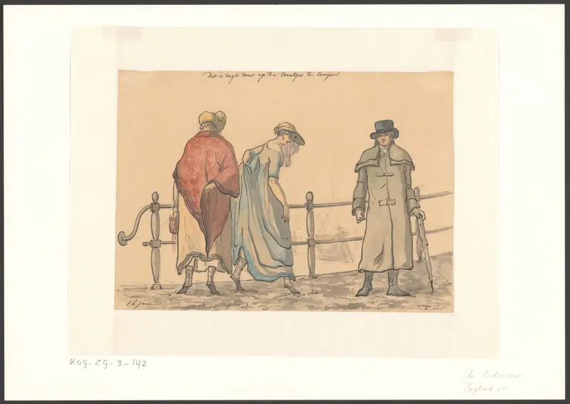 Twee vrouwen in empire kleding, proberen hun schoenen droog te houden in de smeltende sneeuw Wall Art by Christiaan Andriessen - High-Resolution Digital Print