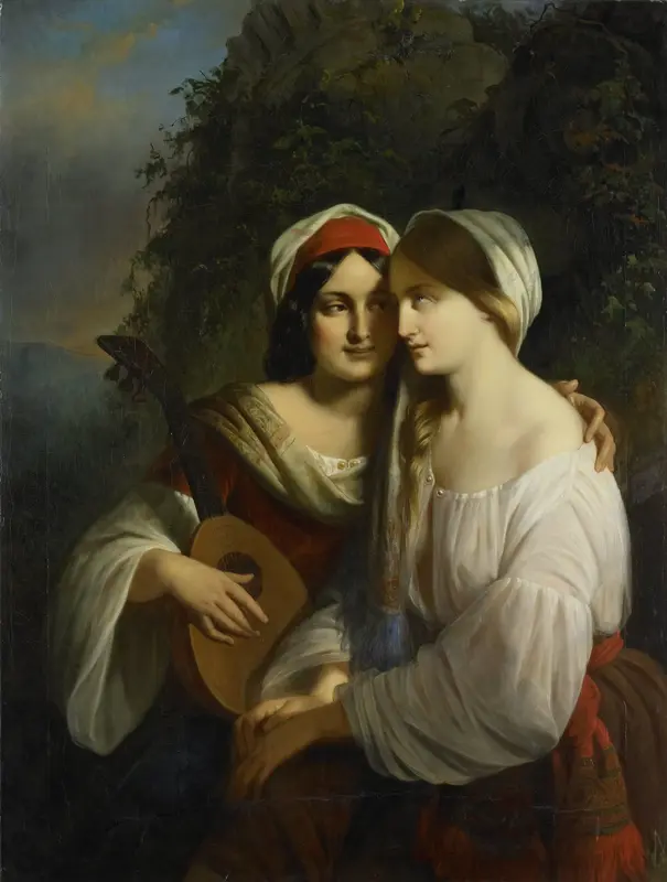 Twee vrouwen in Italiaanse dracht Wall Art by Unknown - High-Resolution Digital Print