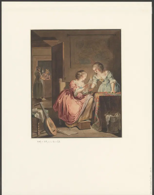 Twee vrouwen lezen een brief bij kaarslicht Wall Art by Unknown - High-Resolution Digital Print