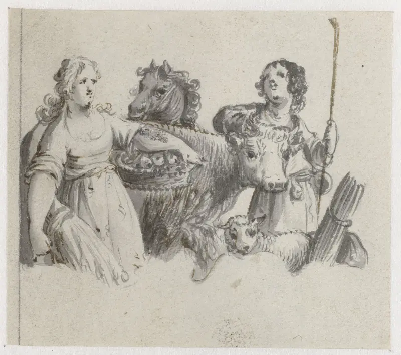 Twee vrouwen met dieren Wall Art by Pieter Jansz - High-Resolution Digital Print