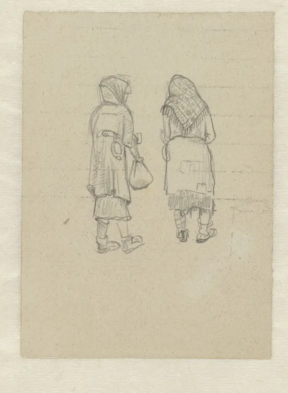 Twee vrouwen op de rug gezien in Ravensbrück Wall Art by Aat Breur-Hibma - High-Resolution Digital Print