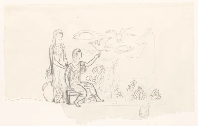 Twee vrouwen, vogels en een paard Wall Art by Leo Gestel - High-Resolution Digital Print