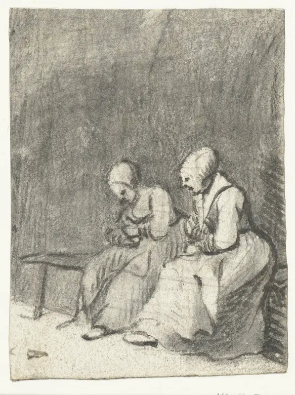 Twee vrouwen zittend op een bank Wall Art by Unknown - High-Resolution Digital Print