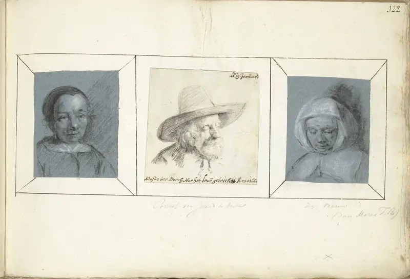 Twee vrouwenhoofden en een portret van Gerard ter Borch de Oude Wall Art by Unknown - High-Resolution Digital Print