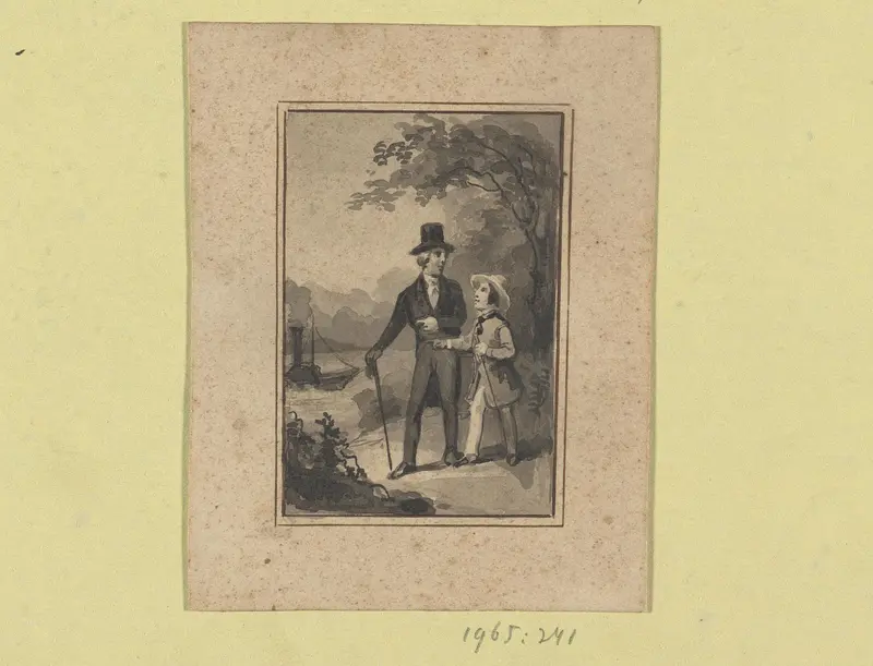 Twee wandelaars bij een water met stoomschip Wall Art by Johann Wilhelm Kaiser (I) - High-Resolution Digital Print
