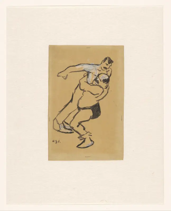 Twee worstelaars, van wie de een de ander optilt Wall Art by Henri Gabriel Ibels - High-Resolution Digital Print