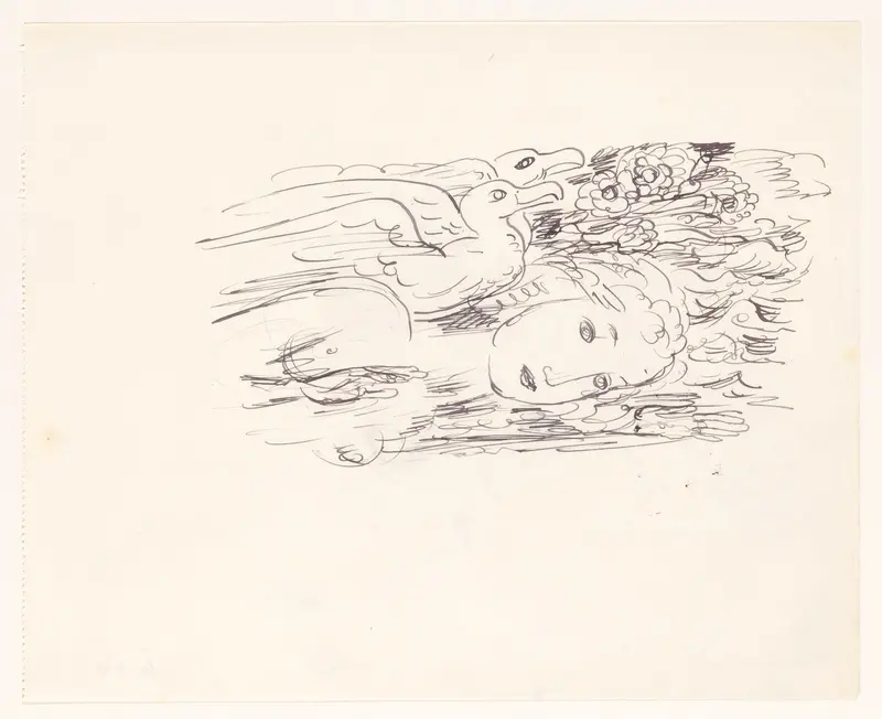 Twee zeemeeuwen en het gezicht van een vrouw Wall Art by Leo Gestel - High-Resolution Digital Print