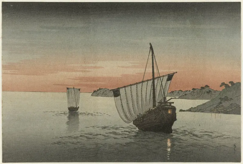 Twee zeilschepen langs de kust Wall Art by Unknown - High-Resolution Digital Print