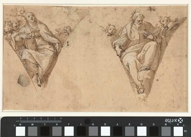 Twee zittende kerkvaders in zwikken Wall Art by Giulio Morina - High-Resolution Digital Print