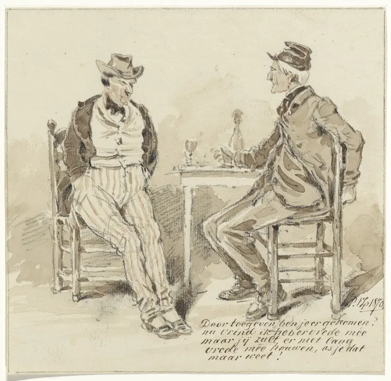 Twee zittende mannen aan een tafel Wall Art by Pieter van Loon - High-Resolution Digital Print