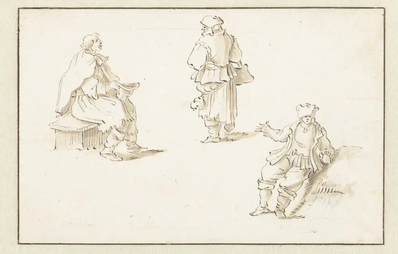Twee zittende mannen en een staande man Wall Art by Herman Saftleven - High-Resolution Digital Print
