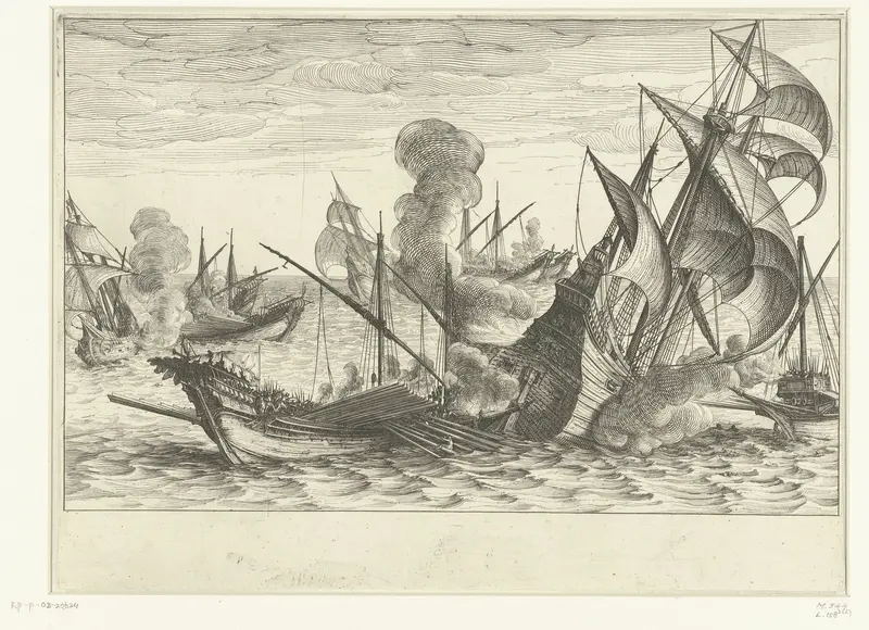 Tweede zeeslag van de vloot van Ferdinando I de' Medici tegen de Turkse vloot Wall Art by Jacques Callot - High-Resolution Digital Print