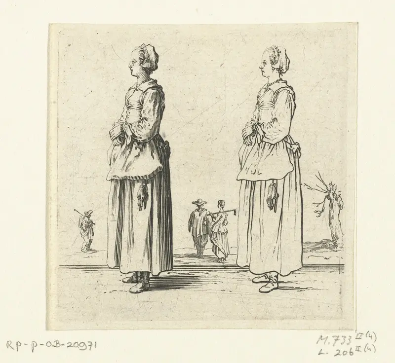 Tweemaal dezelfde boerin met de handen op elkaar, op de linkerzijde gezien Wall Art by Jacques Callot - High-Resolution Digital Print