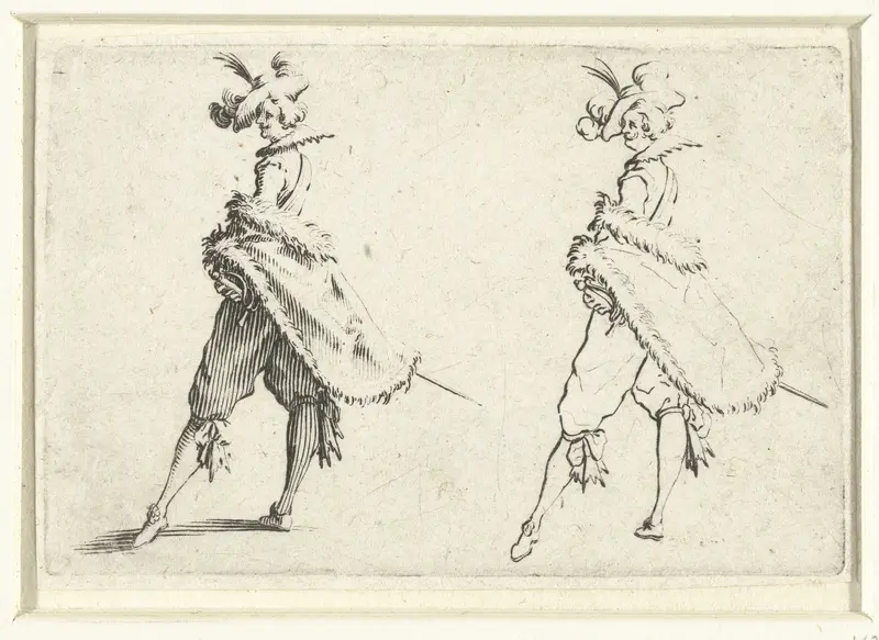Tweemaal dezelfde man met bontmantel en zwaard, op de linkerzijde gezien Wall Art by Jacques Callot - High-Resolution Digital Print